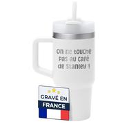 KDO MAGIC Mug isotherme Personnalisé Acier inoxydable 400ml (Blanc) | Idée cadeau pour noël, collègue, maman | Tasse thermique double paroi | Paille fournie | Gobelet personnalisable gravé