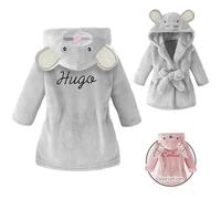 KDO MAGIC Peignoir bébé personnalisé - Prénom brodé - Robe de chambre douce et moelleuse - Cadeau personnalisable - Naissance, baptême, anniversaire, Noël, garçon, fille (12-18 mois, Gris)