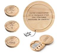 KDO MAGIC - Service à fromage personnalisé 4 Ustensiles (Texte) | Idée cadeau homme, noël, fête des pères, anniversaire | Planche à découper en bois | Coffret apéro personnalisable gravé