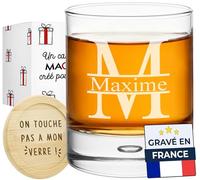 KDO MAGIC - Verre à Whisky personnalisé - Prénom ou Texte gravé - Marquage au Laser - Coffret Verre personnalisable - Cadeau fête des pères, Papa, noël, Homme, Retraite (Majuscule, 1 verre)