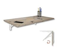 KDR Table murale pliante 80 x 40 cm - table rabattable murale gain de place, bureau pliable, table de cuisine ou salle à manger, table murale pour petit espace, montage mural polyvalent (Chêne noueux)