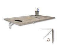 KDR Table Murale Pliante 80 x 50 cm - Table Rabattable Murale Gain de Place, Bureau Pliable, Table de Cuisine ou Salle à Manger, Table Murale pour Petit Espace, Montage Mural Polyvalent (Chêne noueux)