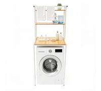 KDTEND Étagère de rangement pour machine à laver 69 x 60 x 176,5 cm | Étagère de toilette au-dessus de la machine à laver, salle de bain, salle de bain, buanderie, balcon (blanc + Log)
