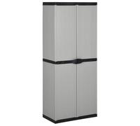 KDVXBCQJH Armoire de jardin à 3 étages, gris, noir, 68 x 40 x 168 cm | Armoire haute compacte en plastique PVC avec 2 portes pour terrasse, balcon et atelier, idéale pour les balais hauts et les