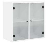 KDVXBCQJH Armoire murale avec portes en verre Blanc 68 x 37 x 68,5 cm | Étagère suspendue élégante en bois pour salle d'étude et bureau, offre beaucoup d'espace de rangement derrière des portes en