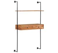 KDVXBCQJH Bureau mural en bois d'acacia massif 90 x 40 x 170 cm | Secrétaire mural peu encombrant pour bureau et chambre à coucher, fabriqué en bois d'acacia véritable avec cadre en fer