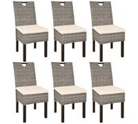 KDVXBCQJH Kubu Lot de 6 chaises de salle à manger en rotin et bois de | Lot de 6 chaises faites à la main en rotin cubique et bois de manguier avec housses lavables pour cuisine et salle à manger.