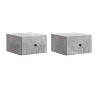 KDVXBCQJH Lot de 2 tables de chevet murales Gris béton 33 x 34,5 x 20 cm | Commode suspendue pratique pour chambre à coucher et salon. Design mural peu encombrant avec tiroirs en bois.