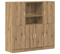 KDVXBCQJH Lot de 3 armoires de cuisine en chêne Artisan 133 cm | Meuble de rangement robuste en bois avec charnière de porte réglable pour cuisine, bureau et restauration.