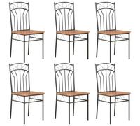 KDVXBCQJH Lot de 6 chaises de salle à manger en métal MDF marron et noir | Dossier ergonomique et cadre en acier solide pour un grand confort d'assise dans la cuisine, la salle à manger et le bistrot.