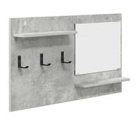 KDVXBCQJH Porte-manteau mural avec miroir en bois gris béton 90 x 10 x 50 | Console murale peu encombrante pour couloir et entrée avec 2 étagères pratiques et miroir mural intégré.