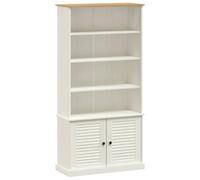 KDVXBCQJH VIGO Bibliothèque en bois massif de pin blanc 85 x 35 x 170 cm | Bibliothèque polyvalente de style maison de campagne avec porte vénitienne et boutons en métal pour salon, bureau ou couloir.
