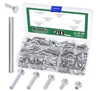 Keadic Assortiment de 201 rivets semi-tubulaires à tête plate M5 en aluminium, M5 x 6/12/20/25/30 mm - Ton argenté - Fixations à goujon en métal pour cuir, usage domestique et industrie automobile