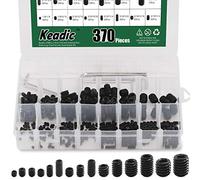 Keadic Assortiment de 376 vis sans tête hexagonales de 1/8" à 3/8", 15 tailles pour poignées de porte, robinet, luminaire, alliage d'acier de classe 12.9 (noir)