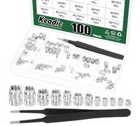 Keadic Heat Set de 100 inserts filetés M2 M2.5 M3 M4 M5 M6 Filetage femelle métrique Knurled Nuts Assortiment Kit en laiton Heat Set Insert pour plastique (fer nickelé)