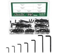 Keadic Lot de 125 crochets carrés à visser en métal plaqué laiton noir sans rembourrage, crochets à vis autotaraudeuses, crochet à angle droit pour cadre photo de type L pour la maison, le bureau et