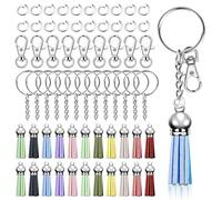 Keadic Lot de 136 porte-clés argentés contenant des crochets pivotants, des porte-clés, des pompons colorés, un anneau ouvert et des épingles à œillet à vis pour vierges, breloques, boucles