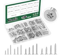 Keadic Lot de 170 vis Torx M4-M6 à tête fraisée plate en acier inoxydable 304, 14 tailles, inviolables, avec embout T20, auto-taraudeuses et antivol pour bois, industrie mécanique (argent)