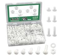 Keadic Lot de 270 vis à tête ronde en nylon blanc M8, en plastique et nylon, boulons à tête ronde, kit de fixation