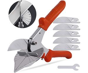 Keadic Lot de 7 ciseaux à onglet multi-angles, ciseaux à goulottes multifonctionnels avec t lames de rechange améliorées, outil de coupe quart de rond pour couper du bois tendre et du plastique