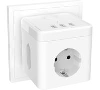 KEAGAR Bloc multiprise USB 3 prises avec 3 adaptateurs de prise USB (2 prises Euro et 1 Schuko) 6 en 1 Powercube Multiprise Chargeur Bureau sans câble avec interrupteur Blanc