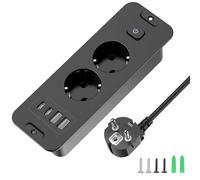 KEAGAR Prise escamotable double avec interrupteur, USB C PD 20 W, 3 m, noir | 2 prises Schuko + 2 USB-C + 2 USB-A, prise encastrée dans le bureau, le plateau de table, prise encastrée pour cuisine et