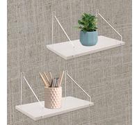 KeaJuidy 2 pièces Étagères Murales en Bois avec Crochets Étagères flottantes sans perçage pour Cuisine, Salle de Bain, Salon, Bureau (Blanc) 30x15x1,2 cm