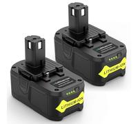 KEATFE Lot de 2 batteries de rechange 5000 mAh 18 V pour appareils Ryobi ONE+ RB18L50 RB18L40 RB18L25 RB18L15 RB18L13 BPL-1815 BPL-1820G BPL1820 avec indicateur LED