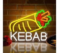 KEBAB" Panneau néon pour décoration murale, panneau de porte LED alimenté par USB avec interrupteur à intensité variable pour Kebab Döner Shop Food Stall