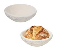 Keboyoe 2 Pcs Banneton à Pain Rond Banneton pour Pain de Fermentation-25cm | Paniers à Pains avec Doublure en Lin de Rotin Indonésien Naturel Corbeille Pains (Contenir 700-1000g du Pâte)