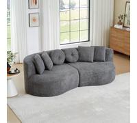 KecDuey Canapé modulaire incurvé à deux éléments en chenille couleur anthracite, sans accoudoirs, en forme de cajout, avec dossier continu et 6 coussins de formes assorties gris