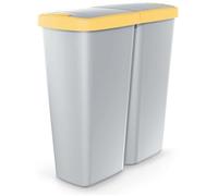 KEDEN® Double poubelle cuisine 2x25 litres 2 compartiments couvercle bouton corbeille déchets bio tri sélectif recyclage gris-jaune