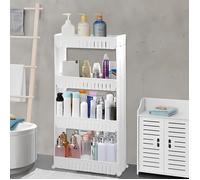 KEDIA Étagère de Salle de Bain, Étagère de Roulante, 4 Couches, 54.5*12.5*102cm, Blanc, Grande Capacité, Portable