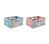 keeeper 4 x Stabile Profi-Klappbox mit Soft-Touch Griffen, 48 x 34,5 x 23,5 cm, 32 l, Lea, Colour Mix Set
