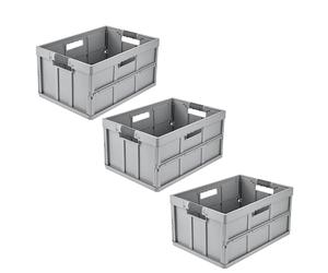 keeeper benno 3x Caisse pliante professionnelle robuste avec poignées soft-touch, 45 l, Jusqu'à 50 kg de capacité de charge, Compatible avec les chariots de supermarché, 54 x 37 x 27,5 cm, Nordic Grey
