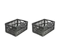 keeeper Boîte Pliante Robuste Ida, Plastique Résistante (PP), 32 l, 48 x 35 x 23 cm, Ida, Noir (Lot de 2)