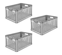 keeeper Caisse de Transport, 3 x 64 l, Empilable, Polypropylène, Robert, Nordic Grey (gris)