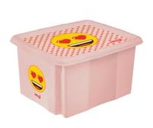 keeeper karolina Aufbewahrungsbox mit Deckel, 24 l, Dreh- und stapelbar, Design: Emoji Hearts, Für Kinder, Pink (Nordic Pink)