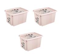 keeeper karolina Lot de 3 boîtes de rangement Minnie avec couvercle, pivotantes et empilables, pour enfants, 30 l, rose nordique