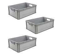 keeeper Lot de Boîtes de Transport, 3 x 45 l, Empilable, Polypropylène, Robert, Nordic Grey (gris)