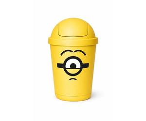 keeeper minions Poubelle Stuart, 15 l, Couvercle oscillant, 2 expressions faciales différentes, Nettoyage facile, 49 cm de hauteur, 27 cm de diamètre, Poubelle en plastique robuste, Sunny Yellow