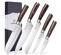 KEEMAKE Set Couteaux de Cuisine Professionnel | Couteau Cuisine Office Santoku Chef Pain Universel 5 Pièces en Acier Inoxydable, pour Passionnés de Cuisine
