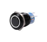 Keenso 19mm 12V Interrupteur à Bouton Poussoir verrouillable, Coque en métal Noir Convient pour l'auto Verrouillage on Off LED Contrôle du loquet affleurant (Blanc)