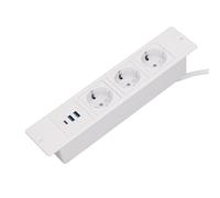 Keenso Bloc d'alimentation encastré avec 3 Prises et Ports USB (White) | Matériau ignifuge, chargement rapide , design organisé, idéal pour les tiroirs