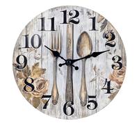 Keepcross Horloge murale de cuisine fourchette et cuillère thème couverts rustique rétro horloge décorative en verre pour cuisine salle à manger 20,3 cm fonctionne avec piles