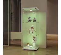 KeepGoon Armoire de Collection Moderne en Verre à Trois Couches, Vitrine en Verre avec 3 étagères et 1 Portes, avec éclairage LED, Convient pour Le Salon, la Chambre, Le Bureau, Blanc