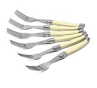 KeepingcooX® Laguiole Style Dîner Fourchette Cultery Premium Ensemble, Ménagère Laguiole 6 Pièces Tableau Forks Avec Couleur Blanche Poignées, 22 cm