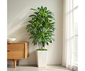 Keeplush Dracaena artificiel de 1,5 m - Feuillage haute densité avec pot de fleurs blanc - Plante de sol imitation yucca pour décoration de maison, bureau et intérieur