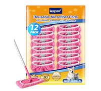 KEEPOW 12 pcs Recharges Réutilisables pour Swiffer Balai - Chiffons Roses, Compatibles Swiffer Lingettes Humides, Sec & Humide, Sac de Lavage Inclus - Idéal Maison, Bureau & Hôtel (Excluant Le Balai)