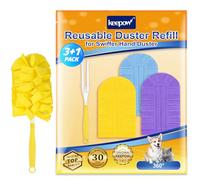 KEEPOW 3 Recharges pour Swiffer Plumeaux Poussiere Lavable - avec Poignée | Recharges en Microfibre pour Swiffer Duster, Lavables & Réutilisables, avec 1 Poignée, capture poussière & cheveux, 3+1 Pcs